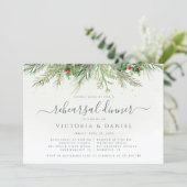 Invitation Dîner de répétition Rustique hiver verdure Berries (Debout devant)