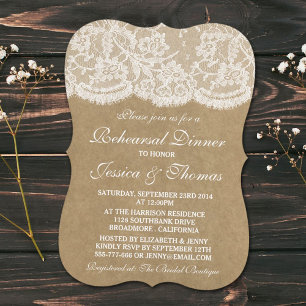 Invitation Dîner de répétition Rustique Kraft & Mariage de de