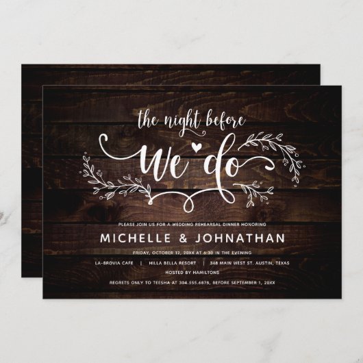 Invitation Dîner de répétition Rustique Mariage Botanique (Devant / Derrière)