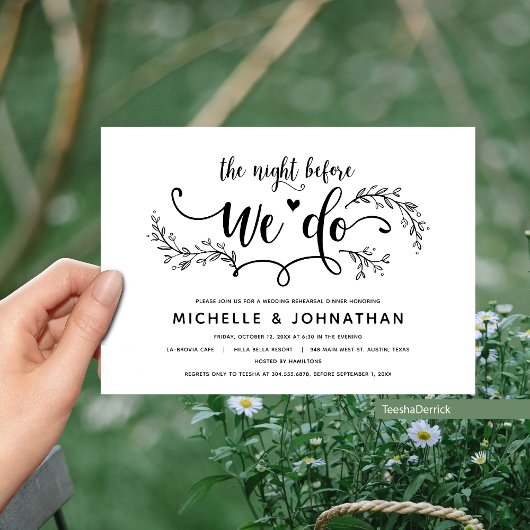 Invitation Dîner de répétition Rustique Mariage Botanique