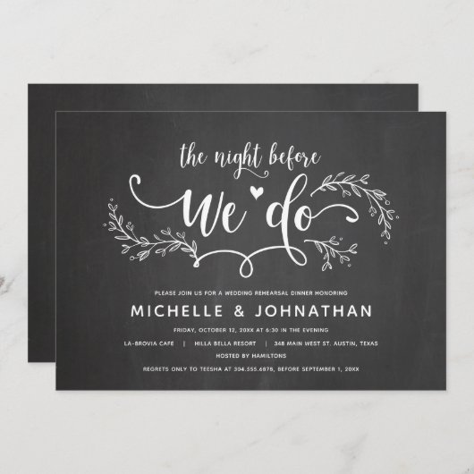 Invitation Dîner de répétition Rustique Mariage Botanique (Devant / Derrière)