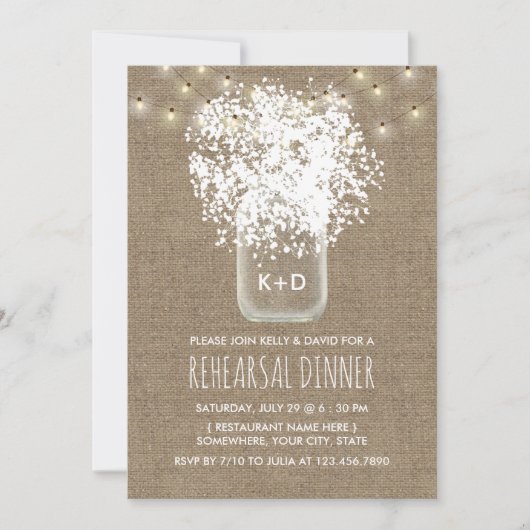 Invitation Dîner de répétition Rustique Mariage pour bébé (Devant)