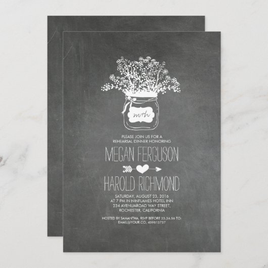 Invitation Dîner de répétition rustique Mason Jar (Devant / Derrière)