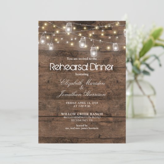Invitation Dîner de répétition Rustique Mason Jars (Debout devant)