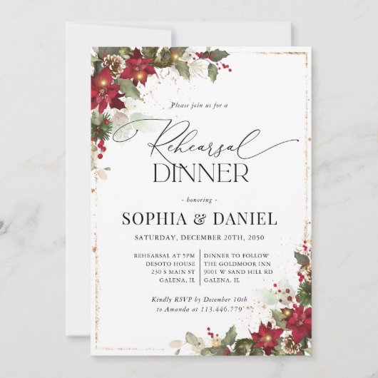 Invitation Dîner de répétition Rustique Pine Poinsettia Invit (Devant)