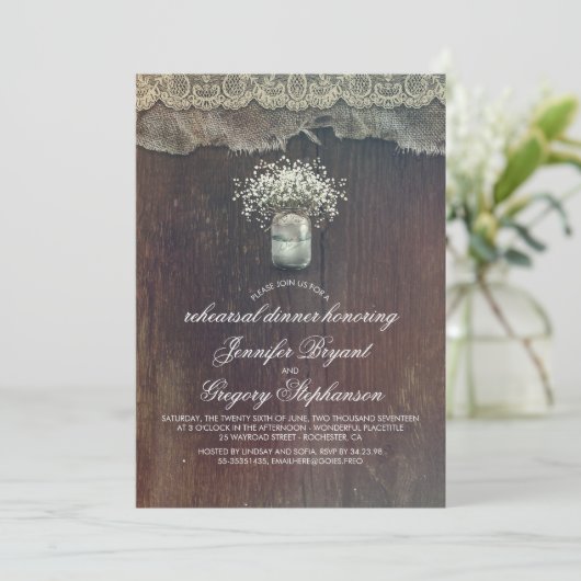 Invitation Dîner de répétition rustique pour bébé (Debout devant)
