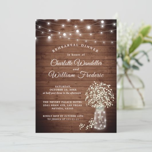 Invitation Dîner de répétition rustique pour bébé (Debout devant)