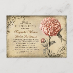 Invitation dîner de répétition rustique vintage rose poony