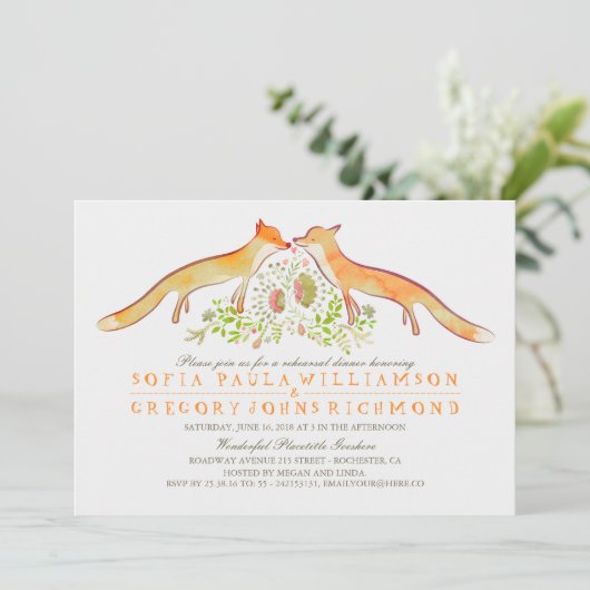 Invitation Dîner de répétition Rustique Woodland Fox (Debout devant)