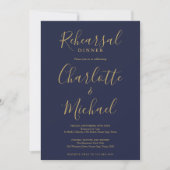Invitation Dîner de répétition Signature Script Navy Blue Gol (Devant)