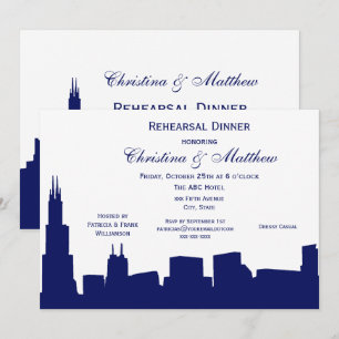 Invitation Dîner de répétition silhouette de Chicago Navy