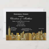 Invitation Dîner de répétition Silhouette Skyline NYC (Devant)