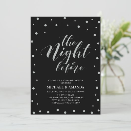 Invitation Dîner de répétition Silver & Black Typographie mod (Debout devant)