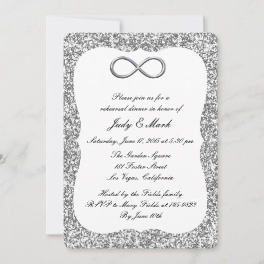 Invitation Dîner de répétition Silver Parties scintillant Inf (Devant)