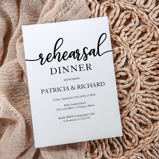 Invitation Dîner de Répétition Simple Chic Calligraphie