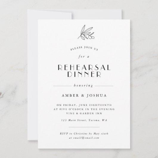 Invitation Dîner de répétition simple de branche d'olivier In (Devant)