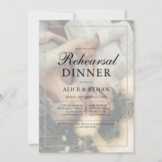 Invitation Dîner de répétition simple et élégant avec script (Devant)