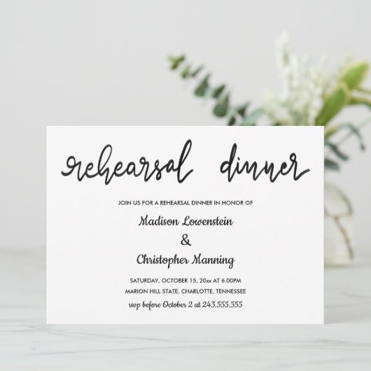 Invitation Dîner de répétition simple et élégant Script manus (Debout devant)