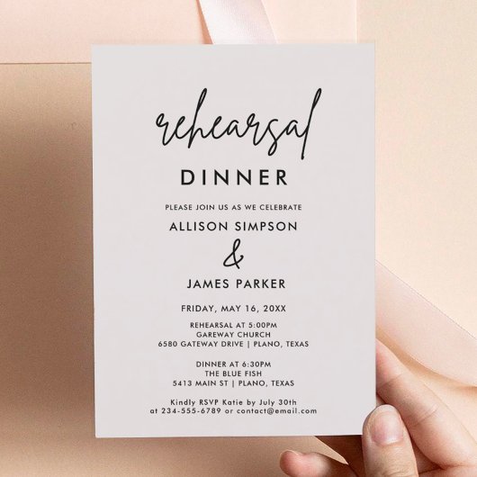 Invitation Dîner de répétition simple et moderne pour Mariage