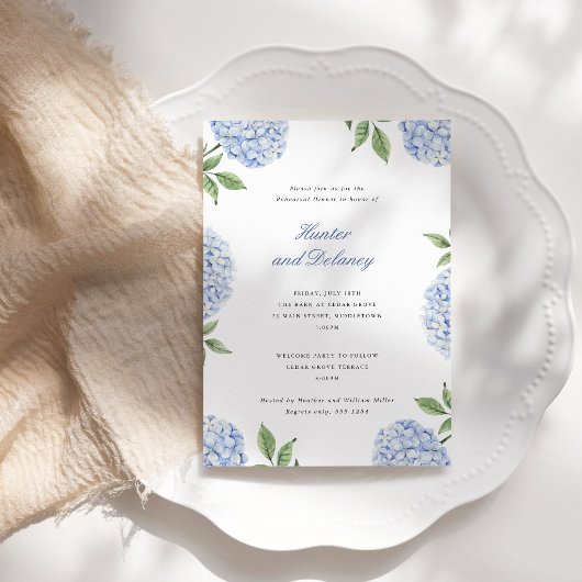Invitation Dîner de répétition Simple Fleur d'hydrangea bleue