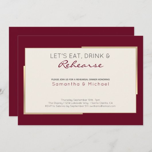 Invitation Dîner de répétition simple Mariage en Bourgogne (Devant / Derrière)