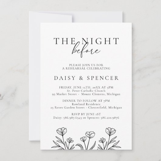 Invitation Dîner de répétition simple Mariage noir (Devant)