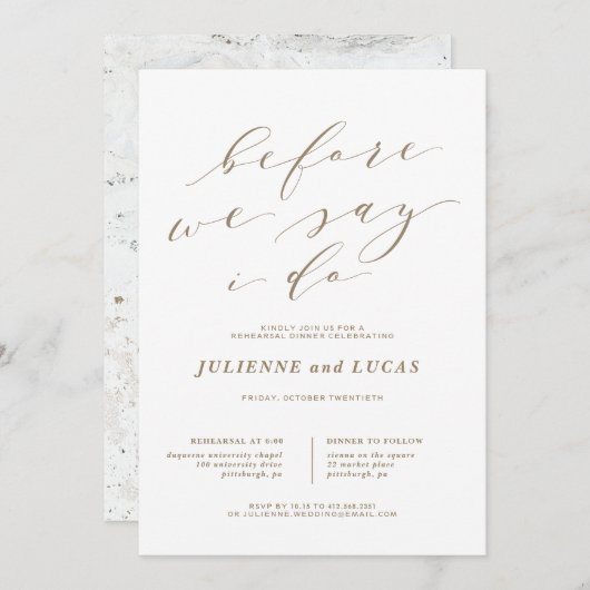 Invitation Dîner de répétition simple romance (Devant / Derrière)