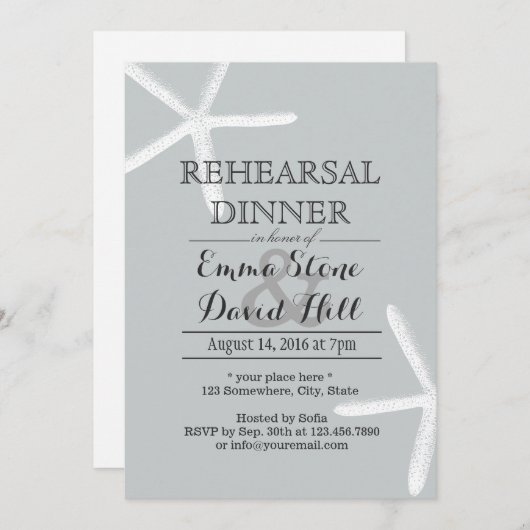 Invitation Dîner de répétition simple Starfish Silver (Devant / Derrière)