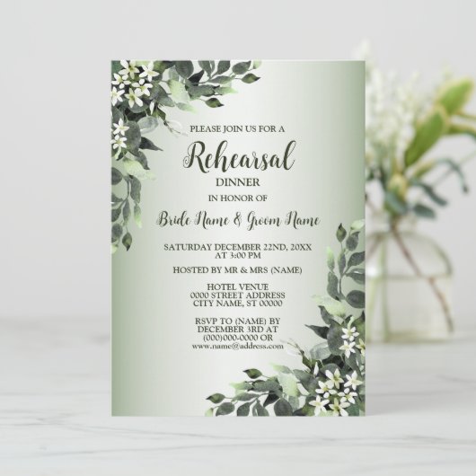 Invitation Dîner de répétition Soirée de mariage verdure Flor (Debout devant)