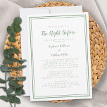 Invitation Dîner de répétition Soirée Mariage avant | Sage Gr<br><div class="desc">"The Night Before", simple et chic sauge vert et blanc mariage répétition conception d'invitation à dîner comprend un design contemporain simple minimaliste avec une bordure double cadre en vert tendance sur un arrière - plan blanc immaculé. Personnalisez le design mariage avec vos détails en lettres tendance et en écriture en...</div>