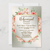 Invitation Diner de répétition Soirée Pêche Orange Floral Or (Devant)