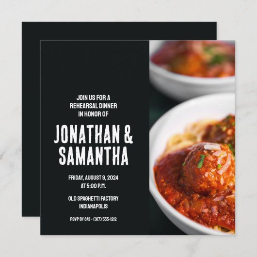 Invitation Dîner de répétition Spaghetti (Devant / Derrière)