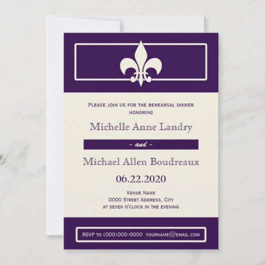 Invitation Dîner de répétition style affiche Fleur de Lis (Devant)