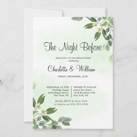 Invitation Dîner de répétition succulent sur la verdure des E (Devant)