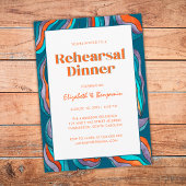 Invitation Dîner de répétition super Retro Wavy Blue Mariage