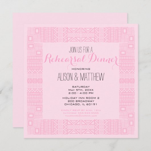 Invitation Dîner de répétition sur la conception ethnique Inv (Devant / Derrière)