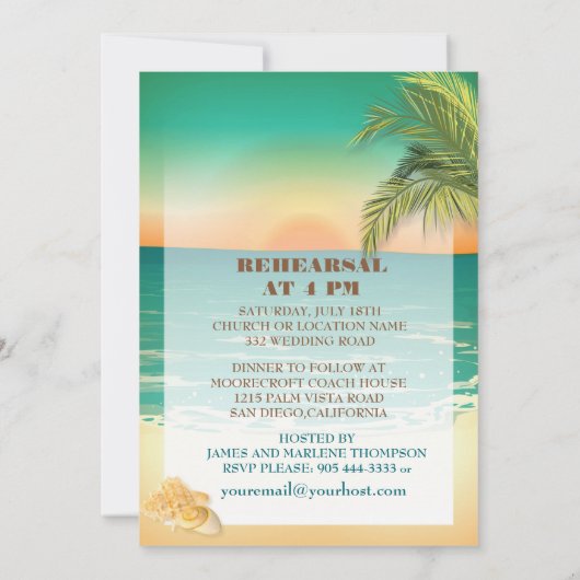 Invitation Dîner de répétition sur la plage (Dos)