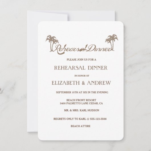 Invitation Dîner de répétition sur la plage des palmiers trop (Devant)