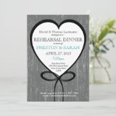 Invitation Dîner de répétition sur le bois et le coeur (Debout devant)