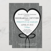 Invitation Dîner de répétition sur le bois et le coeur (Devant / Derrière)