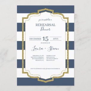 Invitation Dîner de répétition sur le cadre d'or et la Marine