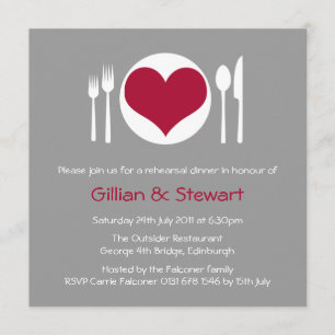 Invitation Dîner de répétition sur les plaques de coeur Amour