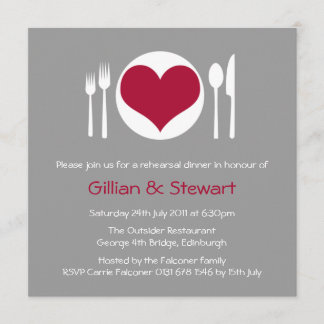 Invitation Dîner de répétition sur les plaques de coeur Amour