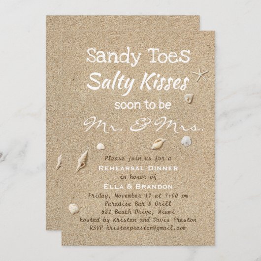 Invitation Dîner de répétition sur sable de plage et typograp (Devant / Derrière)