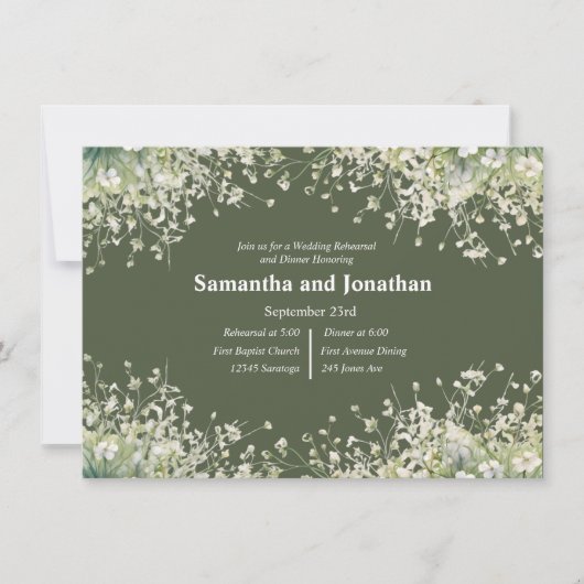 Invitation Dîner de répétition sur vert olive (Devant)