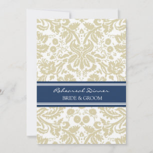 Invitation Dîner de répétition Tan Blue Damask