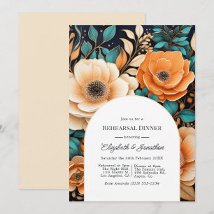 Invitation Dîner de répétition Teal Burnt Orange & Champagne