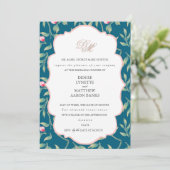 Invitation Dîner de répétition Teal de minuit et rose Gossame (Debout devant)