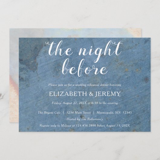 Invitation Dîner de répétition texturé bleu vibrant Invitatio (Devant / Derrière)