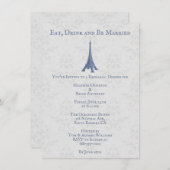 Invitation Dîner de répétition Tour Eiffel bleu Mariage damas (Devant / Derrière)